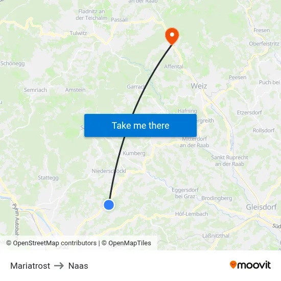 Mariatrost to Naas map