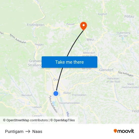 Puntigam to Naas map