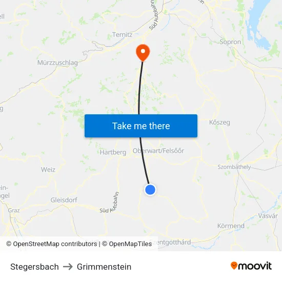 Stegersbach to Grimmenstein map