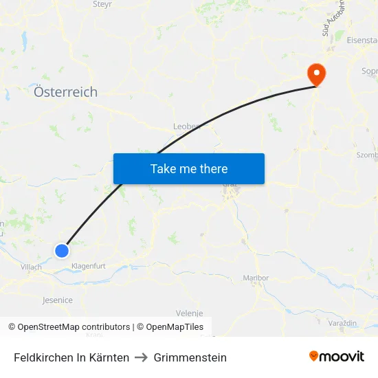Feldkirchen In Kärnten to Grimmenstein map