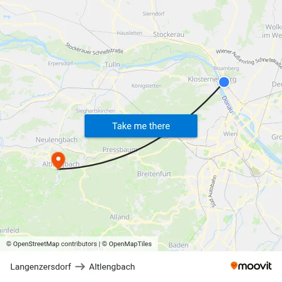 Langenzersdorf to Altlengbach map
