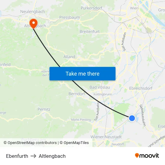 Ebenfurth to Altlengbach map