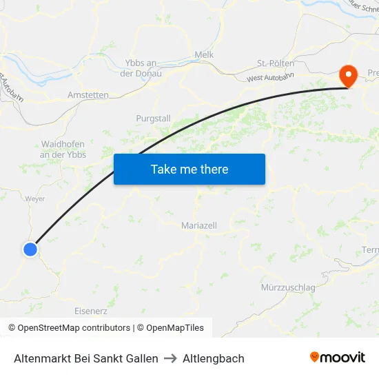Altenmarkt Bei Sankt Gallen to Altlengbach map