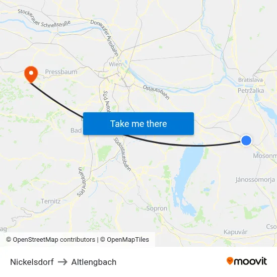 Nickelsdorf to Altlengbach map