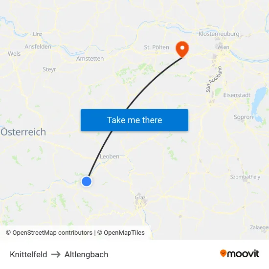 Knittelfeld to Altlengbach map