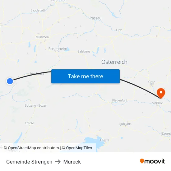 Gemeinde Strengen to Mureck map