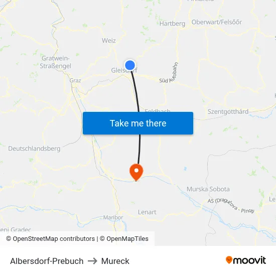 Albersdorf-Prebuch to Mureck map