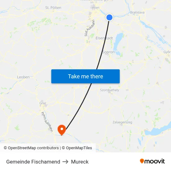 Gemeinde Fischamend to Mureck map
