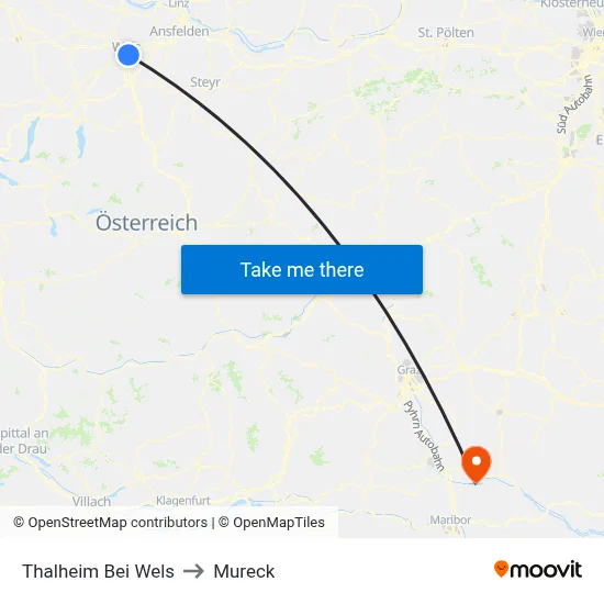 Thalheim Bei Wels to Mureck map