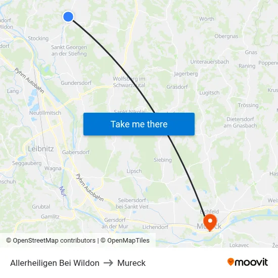 Allerheiligen Bei Wildon to Mureck map