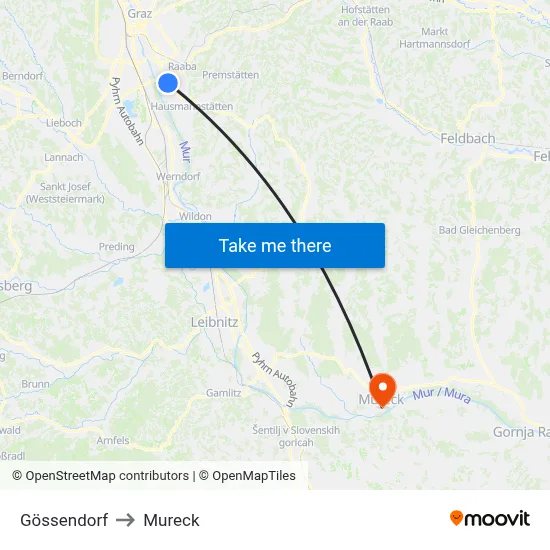 Gössendorf to Mureck map
