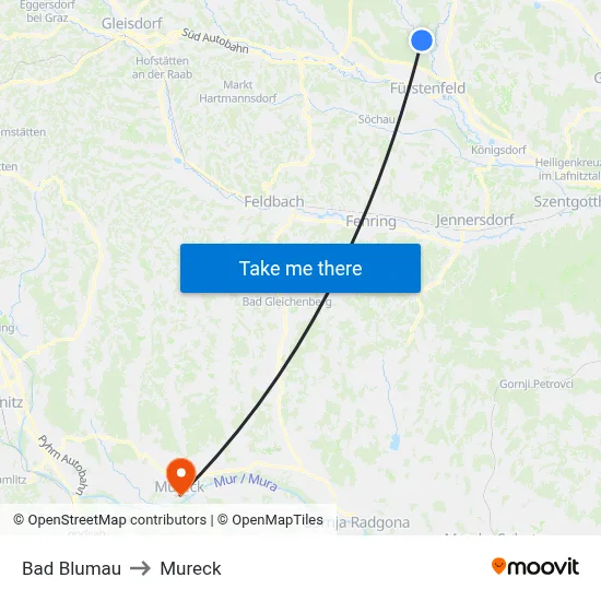 Bad Blumau to Mureck map