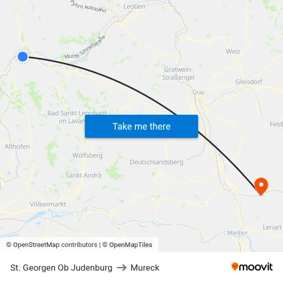 St. Georgen Ob Judenburg to Mureck map