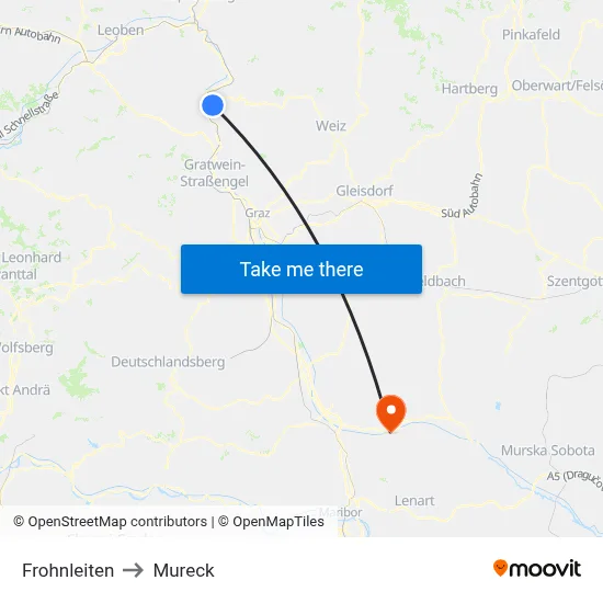 Frohnleiten to Mureck map