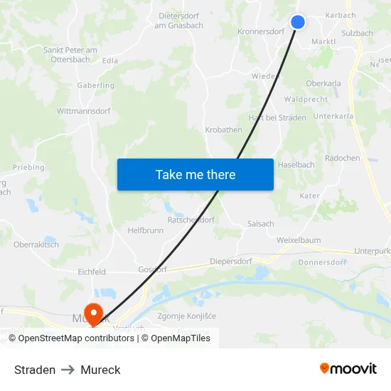 Straden to Mureck map