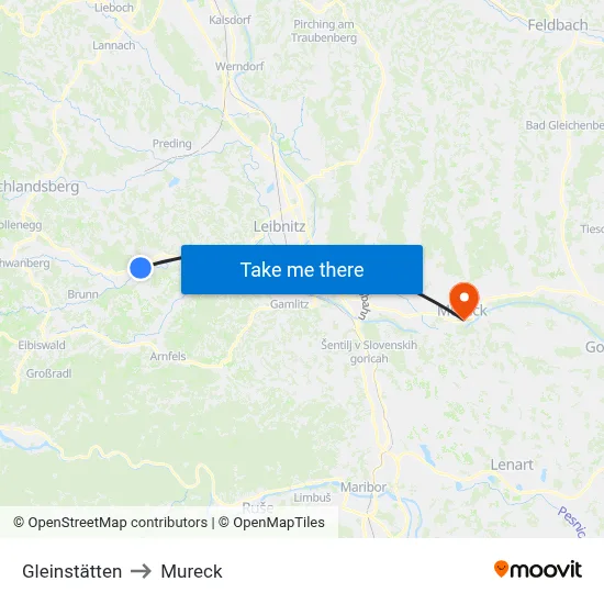 Gleinstätten to Mureck map