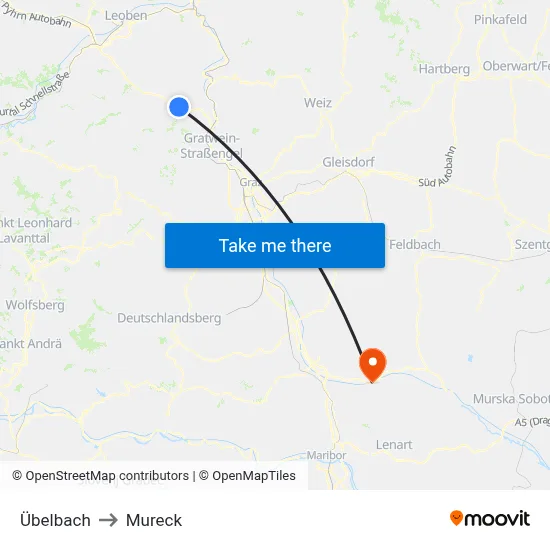 Übelbach to Mureck map