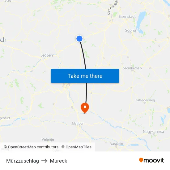 Mürzzuschlag to Mureck map