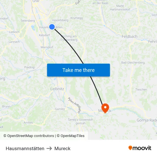 Hausmannstätten to Mureck map
