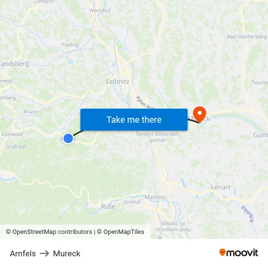 Arnfels to Mureck map