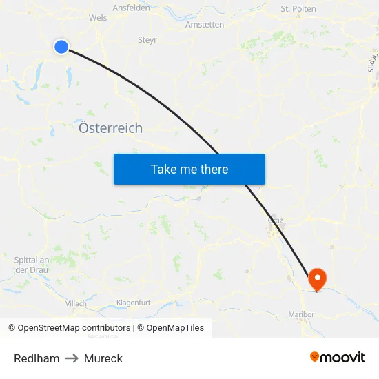 Redlham to Mureck map