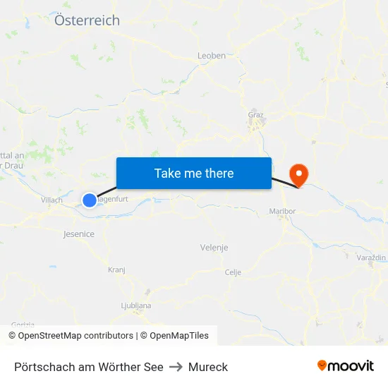 Pörtschach am Wörther See to Mureck map