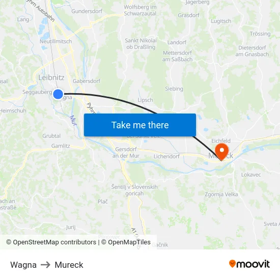 Wagna to Mureck map