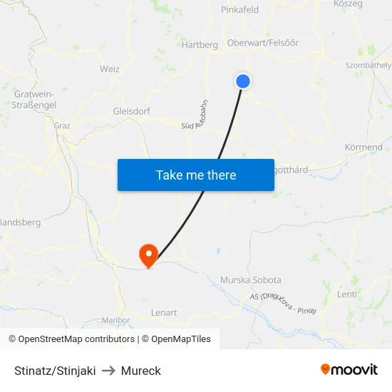 Stinatz/Stinjaki to Mureck map