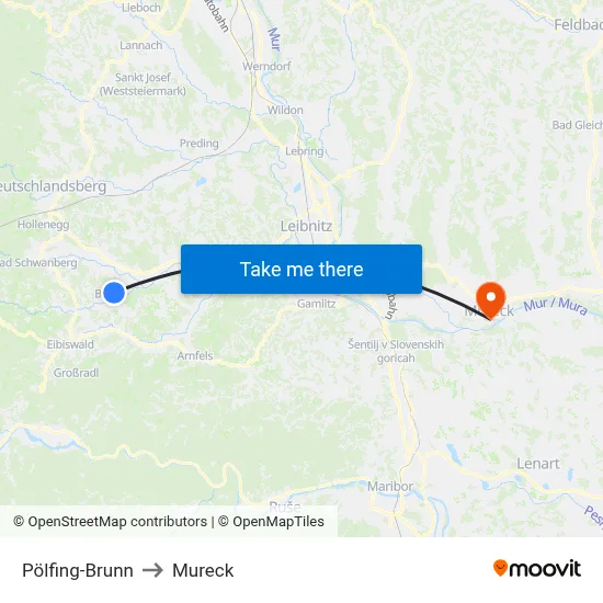 Pölfing-Brunn to Mureck map