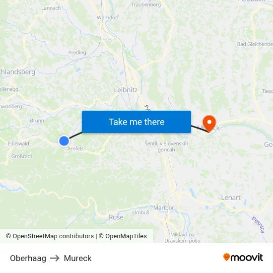 Oberhaag to Mureck map