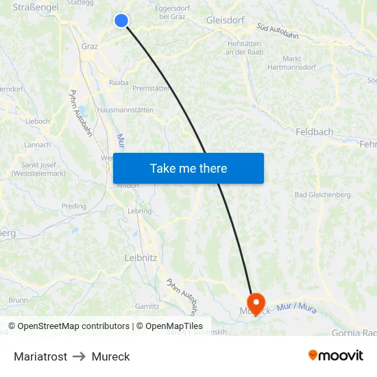 Mariatrost to Mureck map
