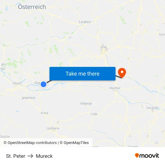 St. Peter to Mureck map