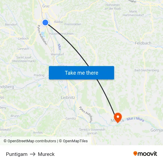 Puntigam to Mureck map