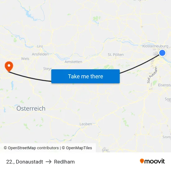22., Donaustadt to Redlham map