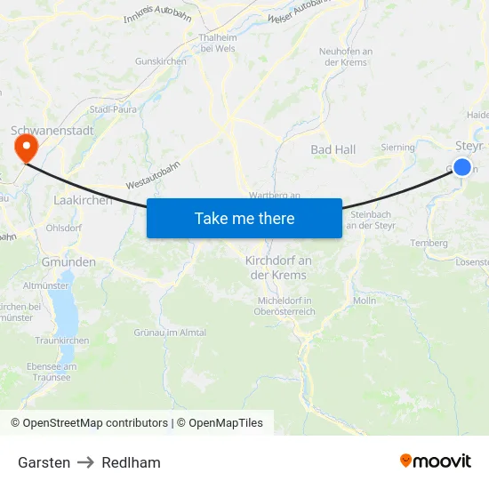 Garsten to Redlham map