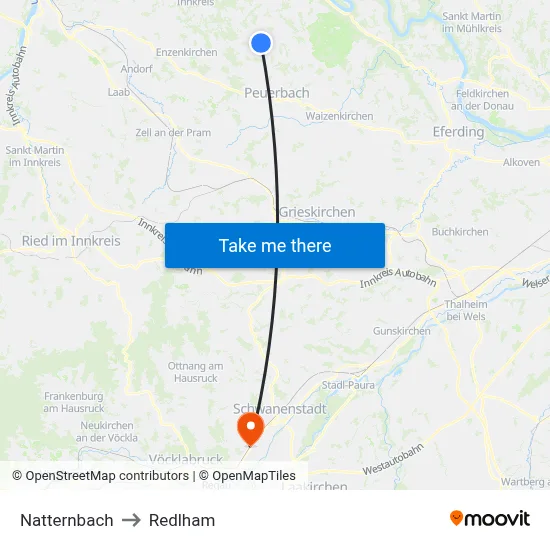 Natternbach to Redlham map