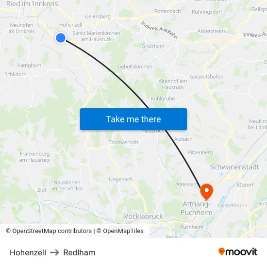 Hohenzell to Redlham map