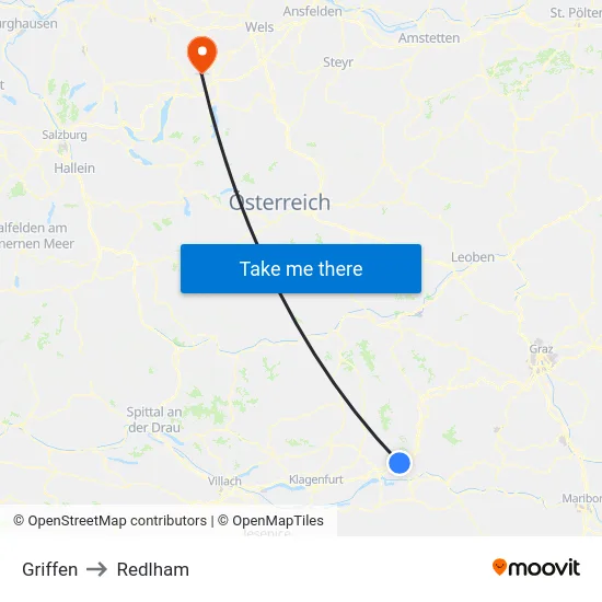Griffen to Redlham map