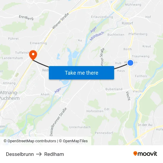 Desselbrunn to Redlham map