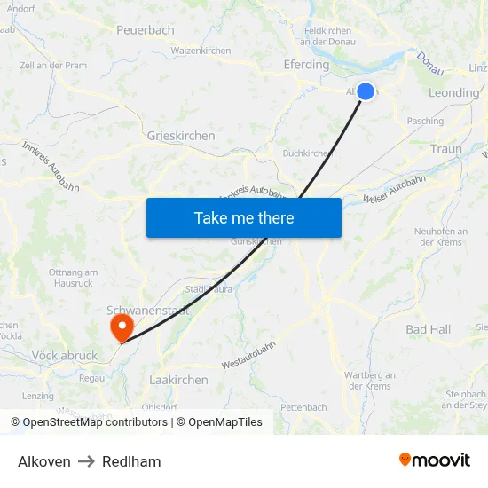 Alkoven to Redlham map
