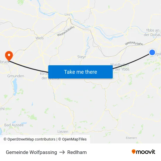 Gemeinde Wolfpassing to Redlham map