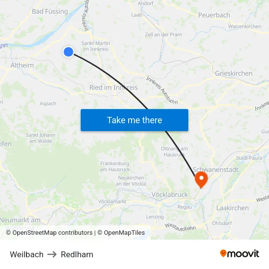 Weilbach to Redlham map