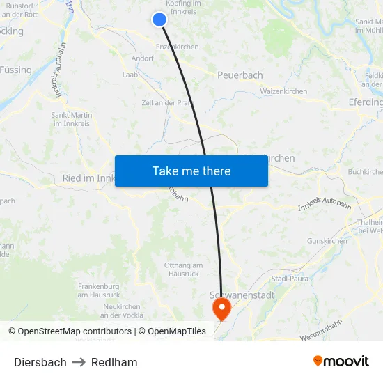 Diersbach to Redlham map