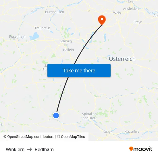 Winklern to Redlham map