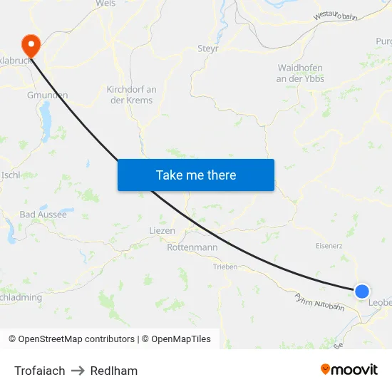 Trofaiach to Redlham map