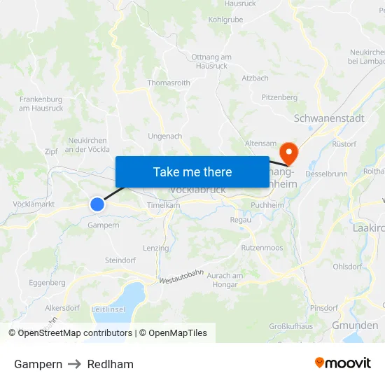 Gampern to Redlham map