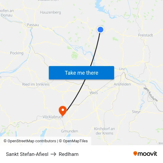 Sankt Stefan-Afiesl to Redlham map