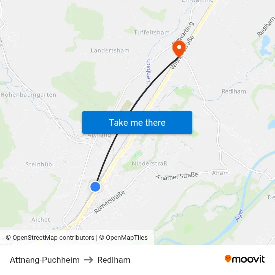 Attnang-Puchheim to Redlham map