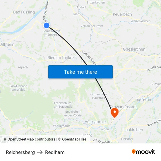 Reichersberg to Redlham map