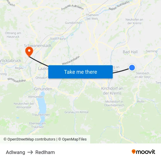 Adlwang to Redlham map